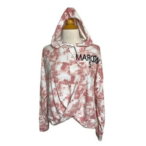 Flirtitude M pink + white tie dyed‎ MAROON FIVE twisted front hooded sweatshirt